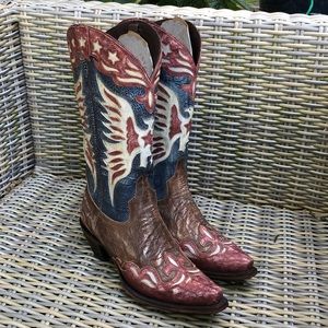 Double D Ranch Patriotic Flag Boots 9 Cowboy NEW